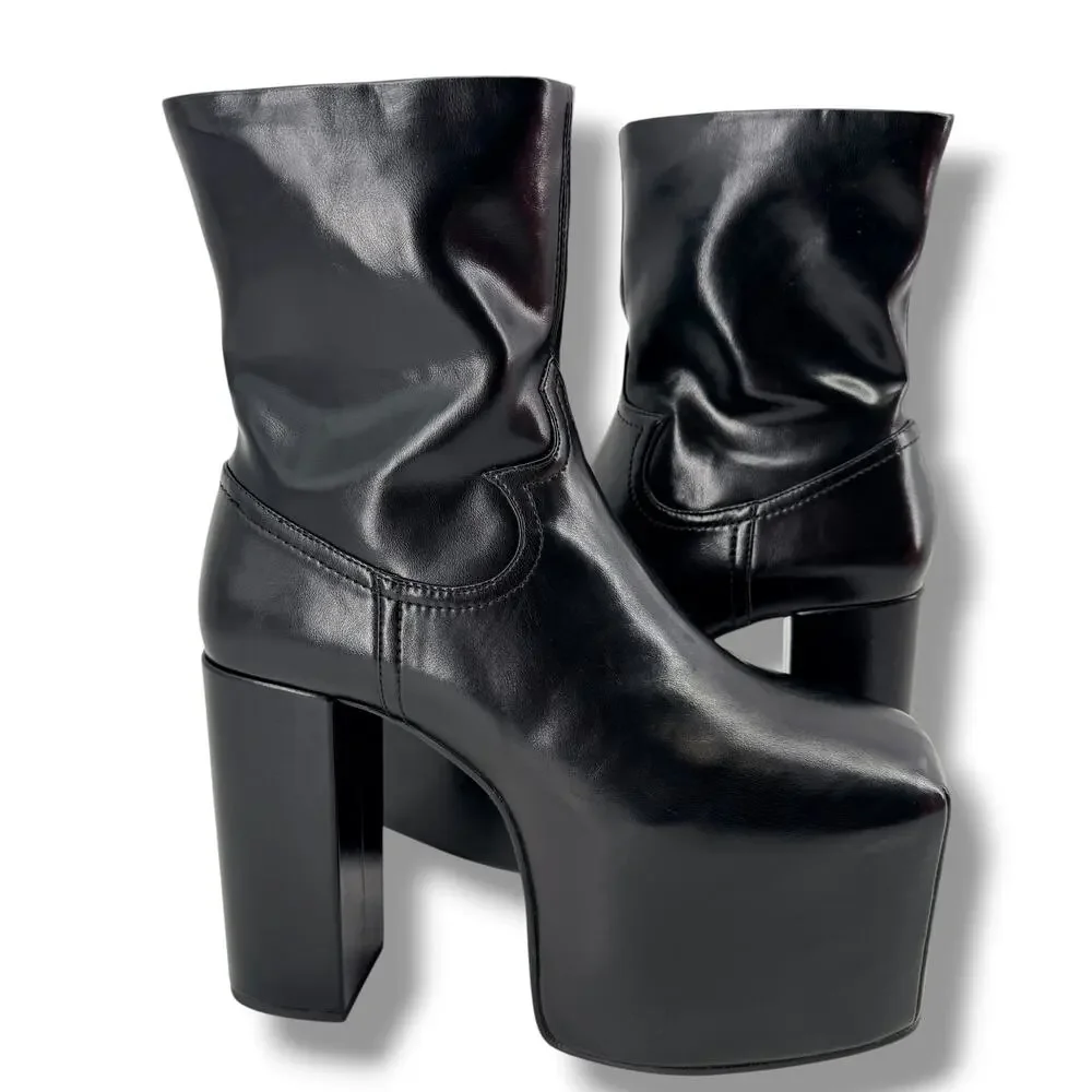 Jeffrey Campbell The Dare Square Toe Ankle Boots Womens Size 8 M Faux Leather